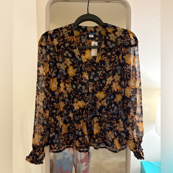 Old Navy Black and Orange Floral Blouse - Picture 1 of 2